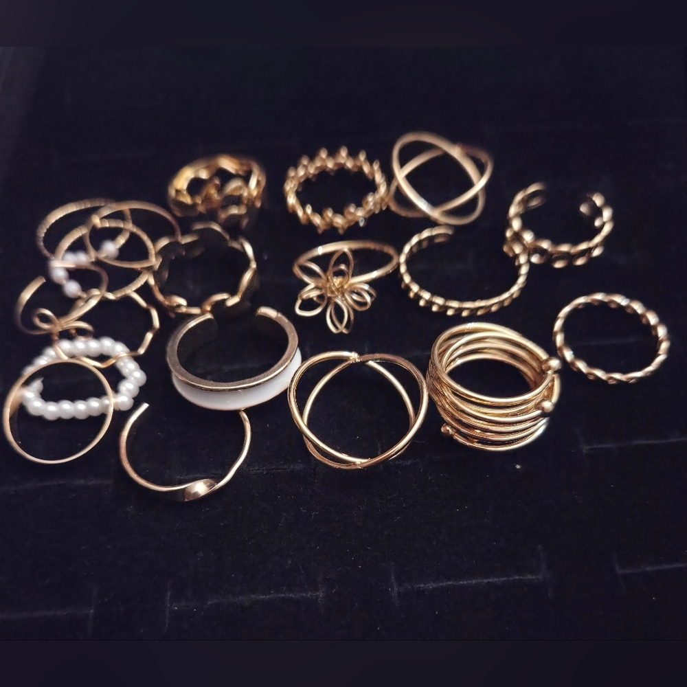 18 Piece Beautiful and Dainty Gold-Tone Stackable Ring Set